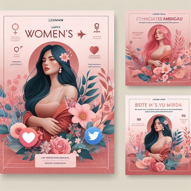 PSD social media post for womens day and square flyer or web banner template design