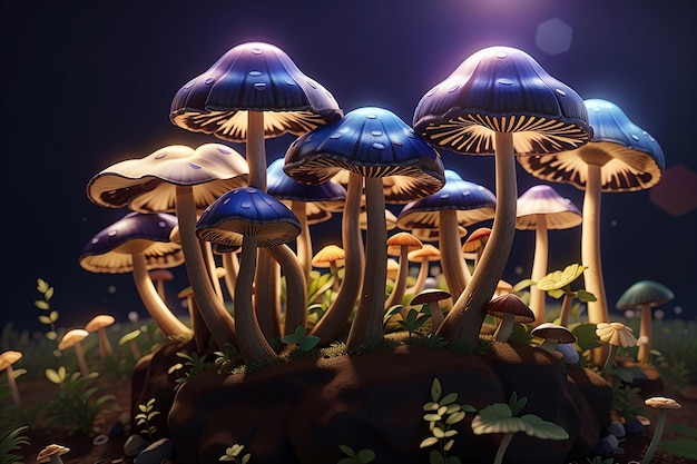 Psilocybine paddenstoelen 3D-illustratie Algemeen bekend als magische paddenstokken een groep schimmels die psilocybine bevatten die bij inname in psilocine verandert en de psychedelische effecten veroorzaakt