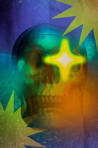 Photo psycdelic skull grunge poster illustration