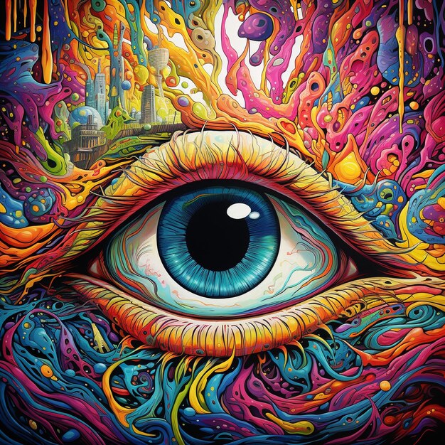 Photo psychedelic amazing looking human eye colorful image generative ai