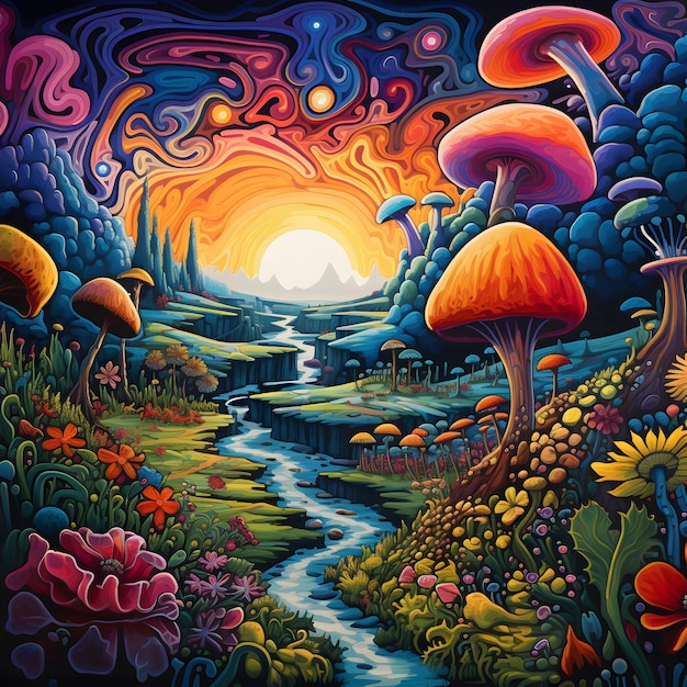 Psychedelic art of nature landscape