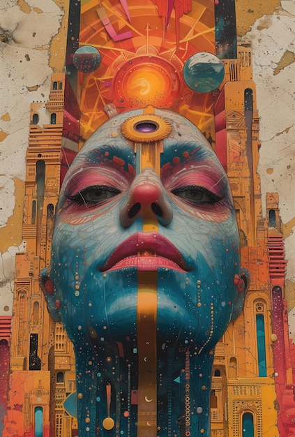 Foto arte psichedelica ritratto di una donna poster bello in stile hippie ia generativa