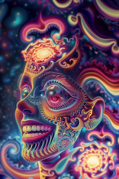 psychedelic art of a womans face with a psychedelic pattern generative ai