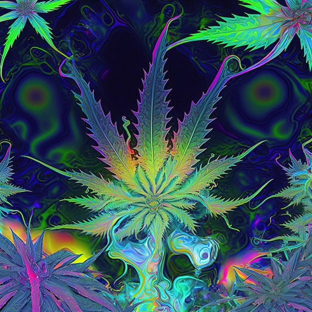 Photo psychedelic cannabis leaf generative ai not based on any actual scene or pattern