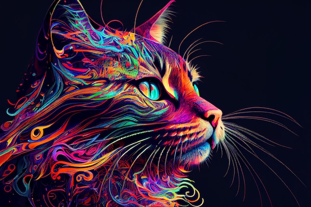 psychedelic cat art. AI Generated