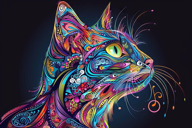 psychedelic cat trip mind character illustration