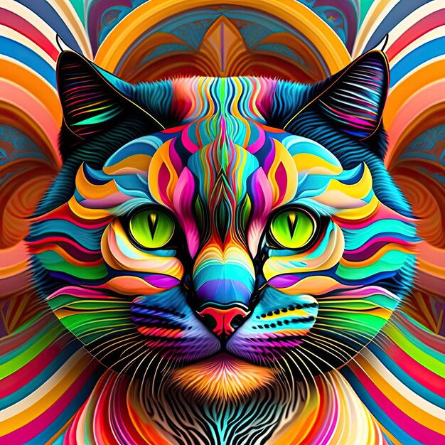 Psychedelic Cat with Striped Pattern