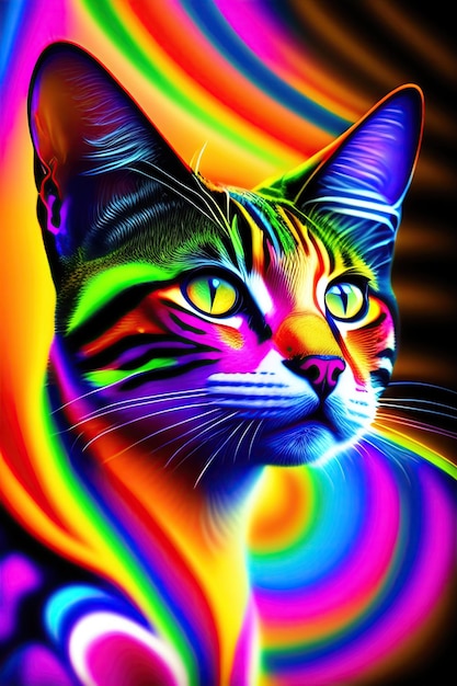 Psychedelic cat with striped pattern