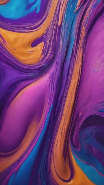 Psychedelic colored abstract background liquid flowing paint in purple and blue colors