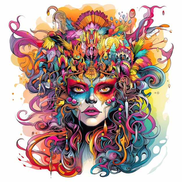 Psychedelic design portrait with colorful splashes vector illustration