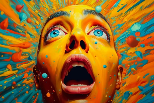 Photo psychedelic face expressions yellow background