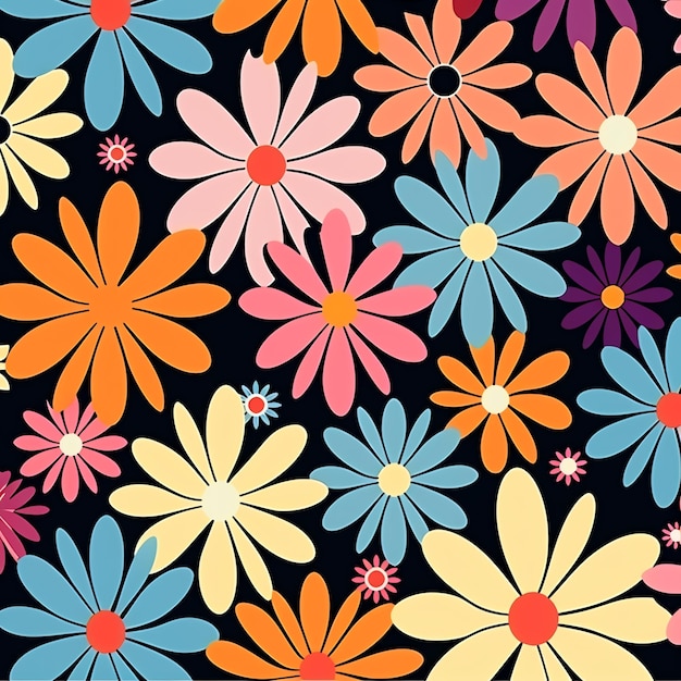 Psychedelic florals flowers background pattern wallpaper vector old fashioned