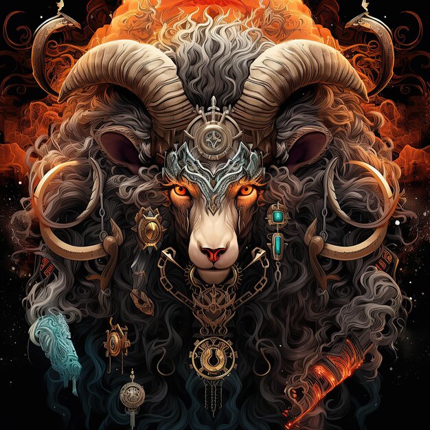 Psychedelic and fractal sheep illustration