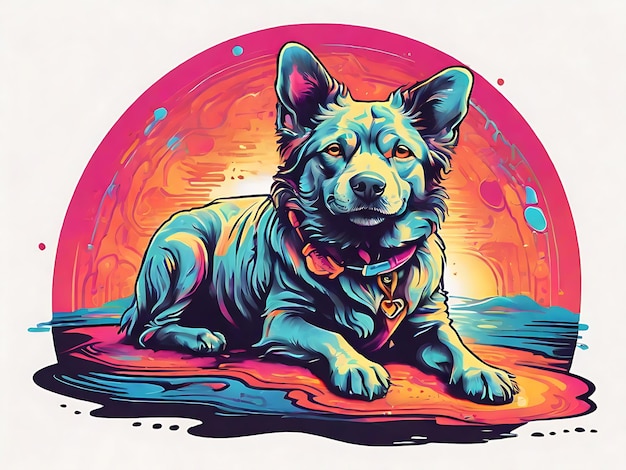 Психоделический графический дизайн собаки с несколькими цветами для печати на футболке