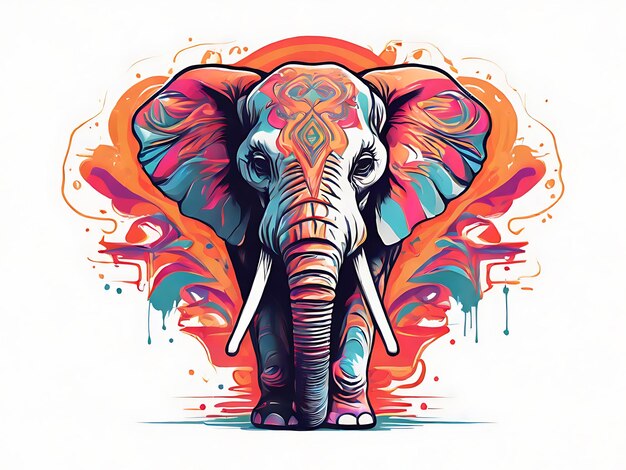 A psychedelic graphic design of an elephant with multi colors