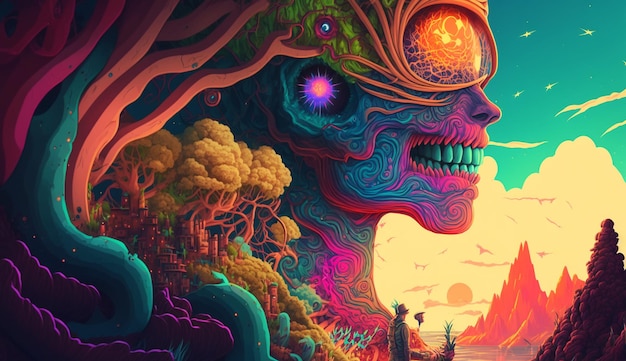 Psychedelic hallucinations Vibrant illustration Surreal images