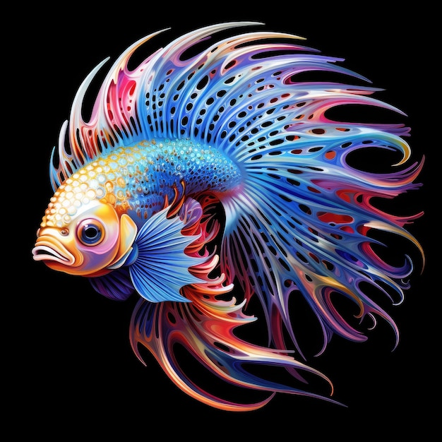 Psychedelic Japanese Style Intricate Geometric Patterns Inspired by Betta Fish