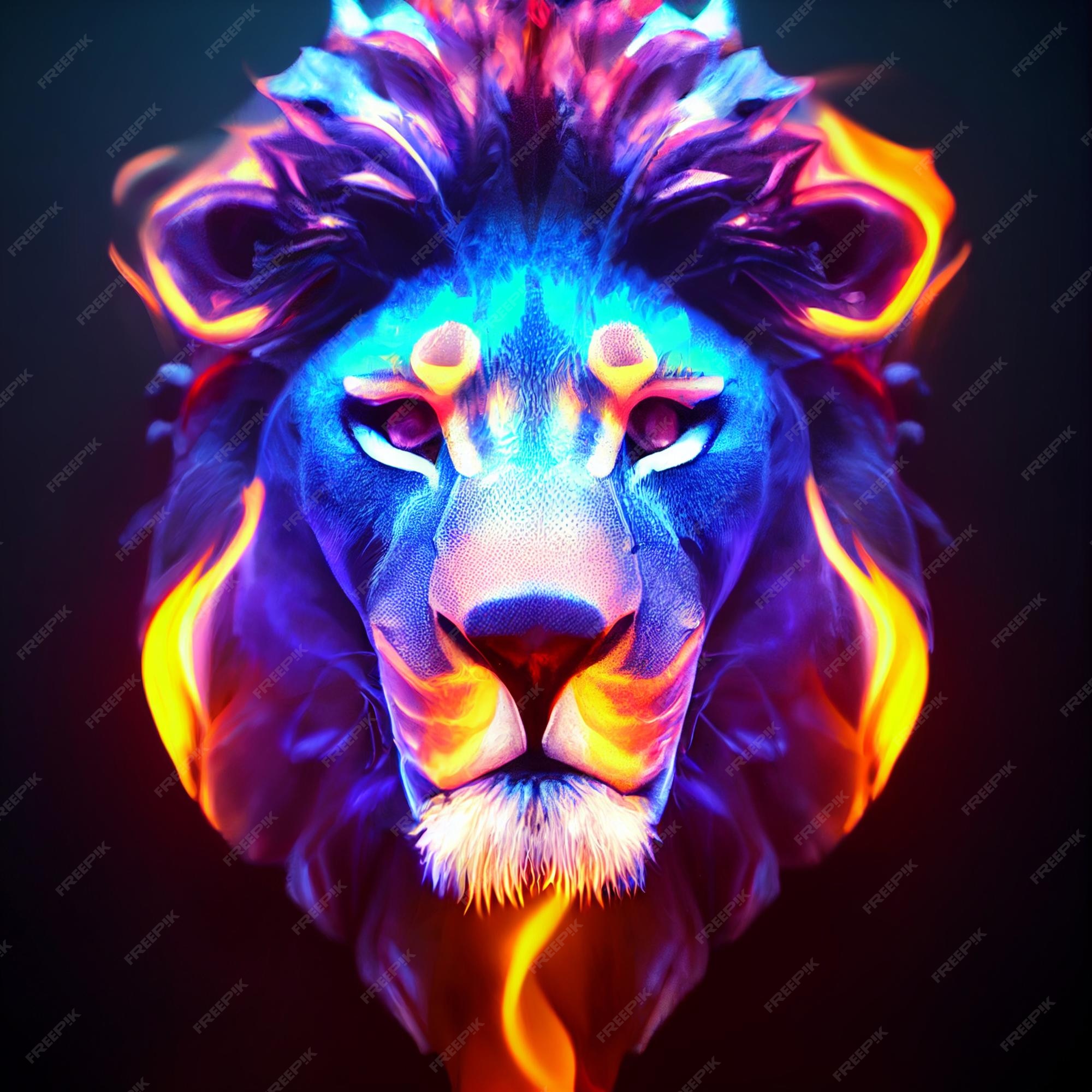 Premium Photo | Psychedelic lion portrait neon colors spirit animal