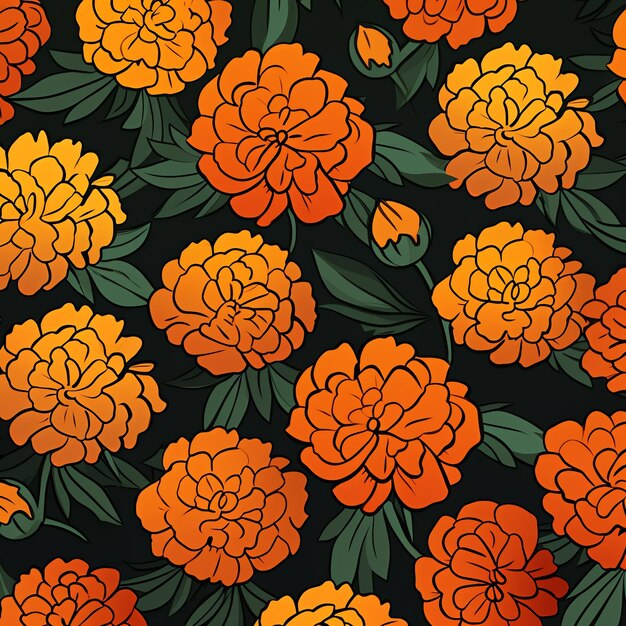 Psychedelic marigolds flowers background pattern wallpaper vector old fashioned