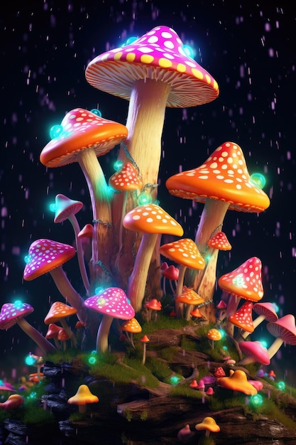 Psychedelic mushroom in the forest