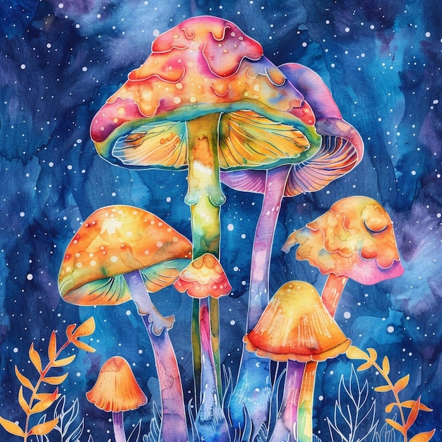 Psychedelic Mushroom Watercolor Background