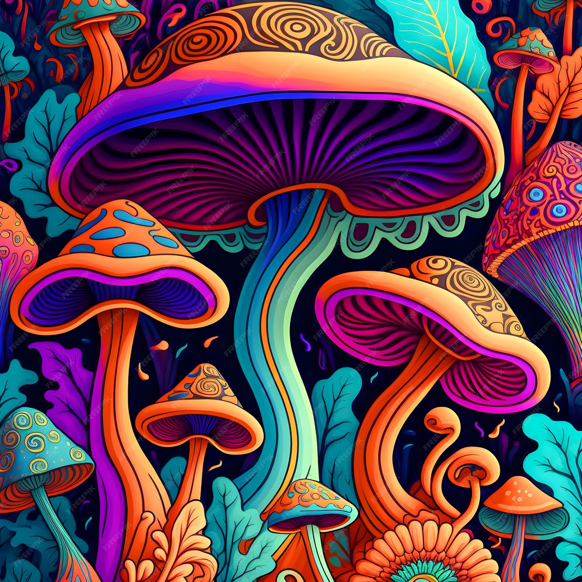 Premium Photo Psychedelic mushrooms limited colors pattern Premium Photo Psychedelic mushrooms limited colors pattern