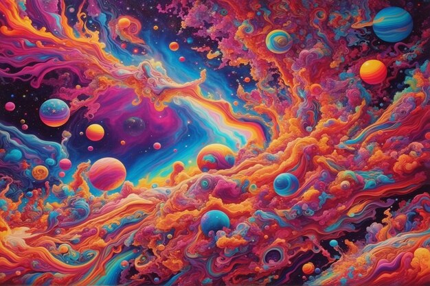 Photo psychedelic nebula space wallpaper space illustration background space painting ai generative