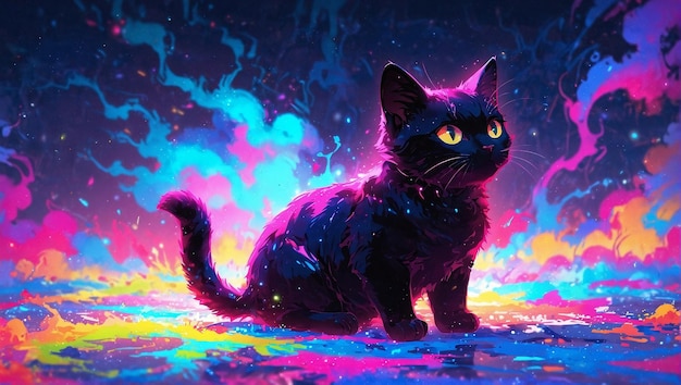 Psychedelic neon cat splash art