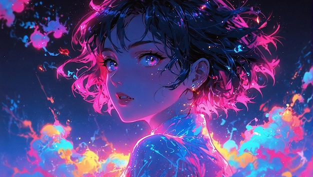 Photo psychedelic neon girl splash art