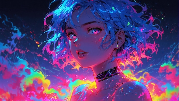 Psychedelic neon girl splash art