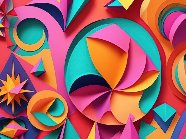 Psychedelic paper shapes in different color