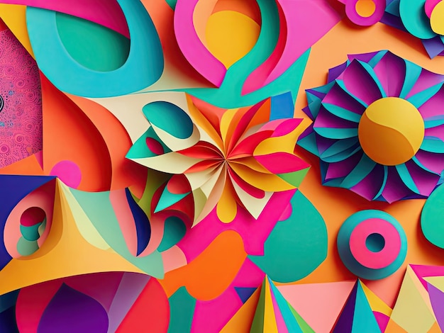 Psychedelic paper shapes in different color