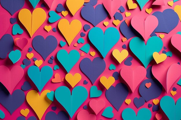 Psychedelic paper shapes with colorful hearts