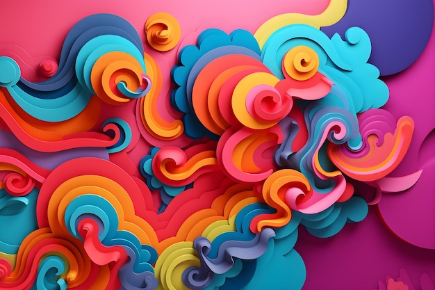 psychedelic paper shapes with copy space background