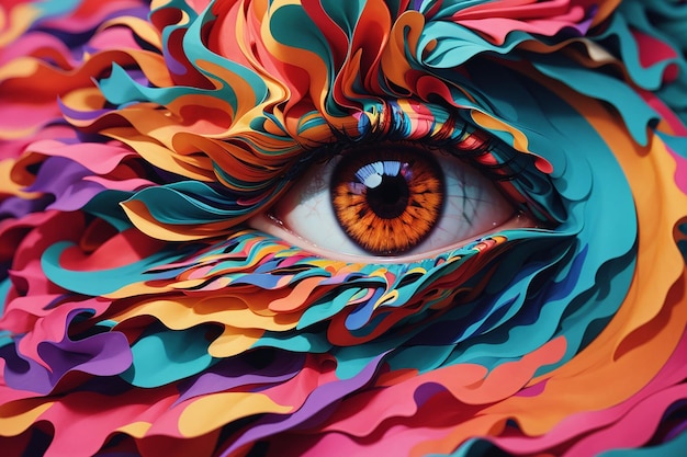 Photo psychedelic paper shapes with eye