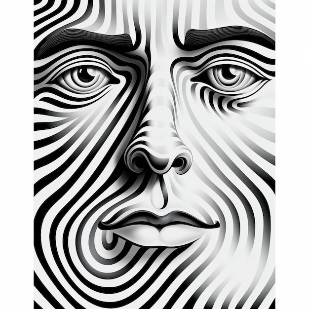 Photo psychedelic realism abstract face in parallel vector op art