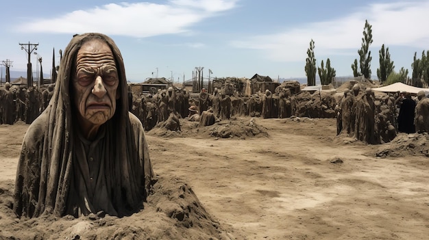Photo psychedelic revelations unleashing joy through hyperrealistic sand sculpture