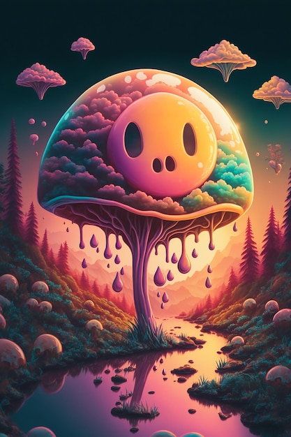 Psychedelic smiley and nature