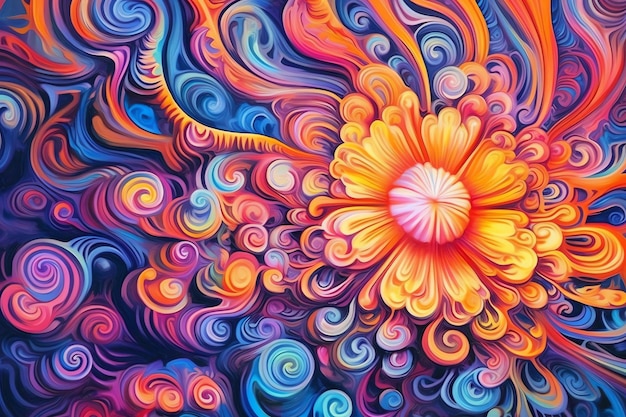 A psychedelic style with swirling kaleidoscopic colors