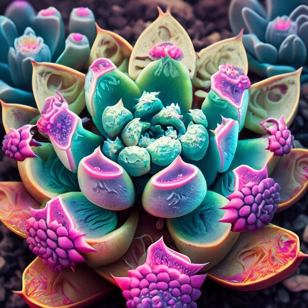 Foto le piante succulente psichedeliche luccicano nel dolce e caldo bagliore del sole che tramonta