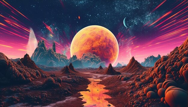 psychedelic surrealist landscapes bright and colorful pixel art