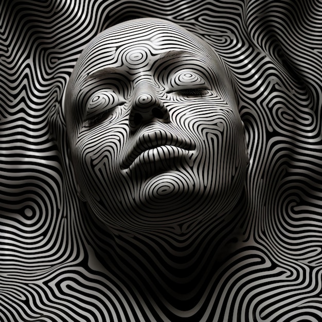 Photo psychedelic topographical realism liquid metal woman39s head