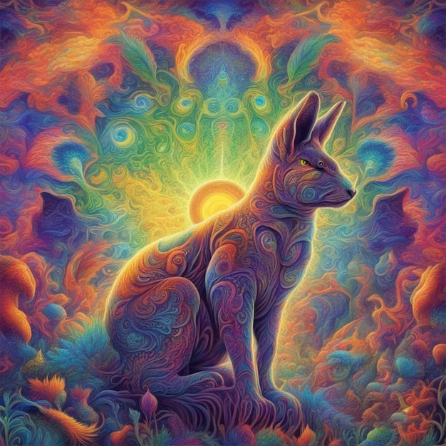 Psychedelic trip DMT affects a beautiful bright picture animal ai generated