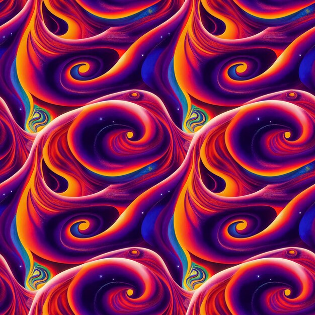 Photo psychedelic trippy retro cosmic seamless pattern abstract futuristic background