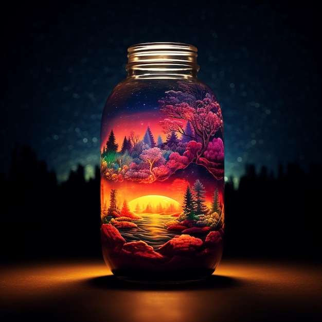 Photo a psychedelic universe captured in a beautiful bottle