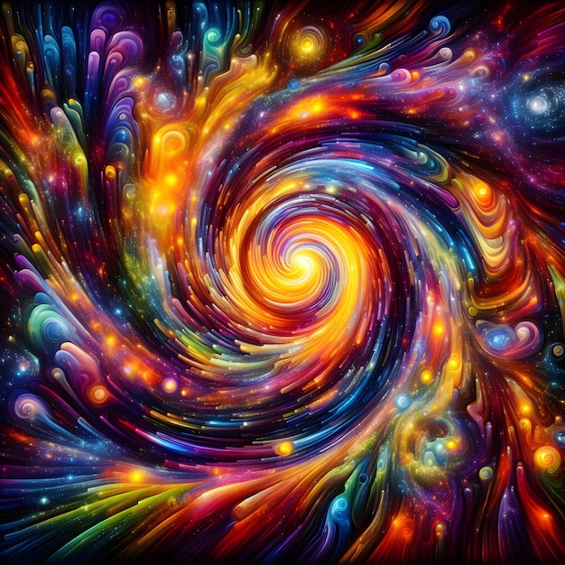 Psychedelic Vortex toont abstracte kleurrijke vormen in een kosmische weergave