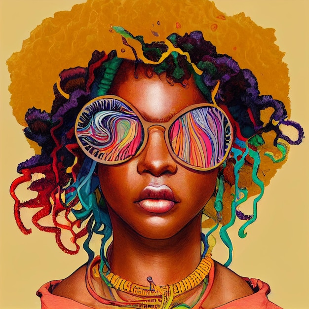 Foto psychedelische afrikaanse vrouw met zonnebrilillustratie