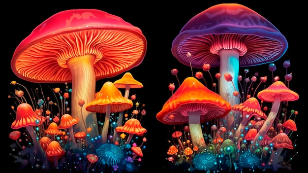 Psychedelische Decoratieve paddenstoelen Generatieve AI