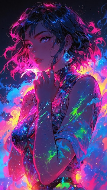 Psychedelische neon meisje splash art