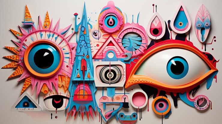 Foto psychedelische papieren vormen met oog